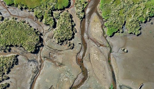 Aerial view of the river Chiloe, Chile