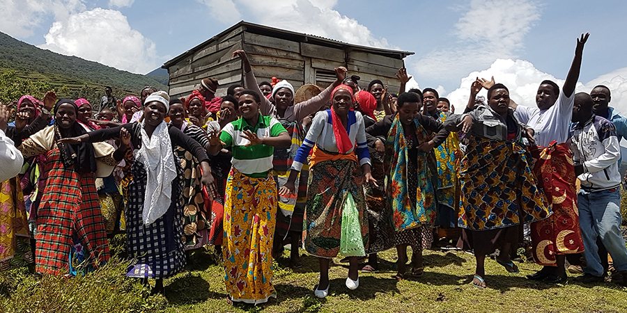 Local population in Uganda welcoming the Water4Virunga team.