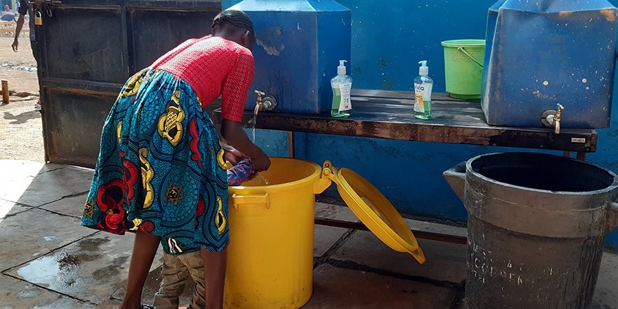 Amref Kibera Community Health Centre. A handwashing facility for patients to wash hands before they enter the health facility.