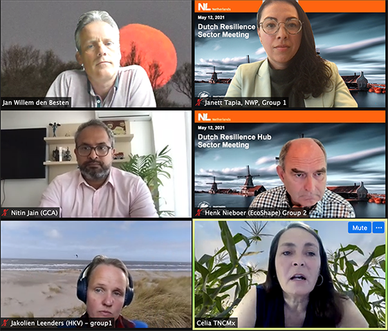 Screenshot of panel speakers at the Dutch Resilience Hub Sector meeting, hosted on 12 May 2021.