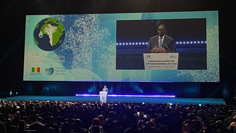 Opening ceremony of World Water Forum, with the President of Senegal on the stage.