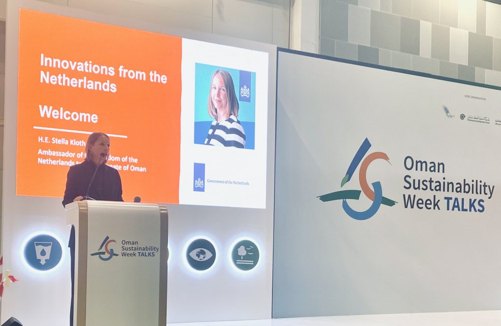 Ambassador Stella Kloth speaking at Oman Sustainability Week 2023