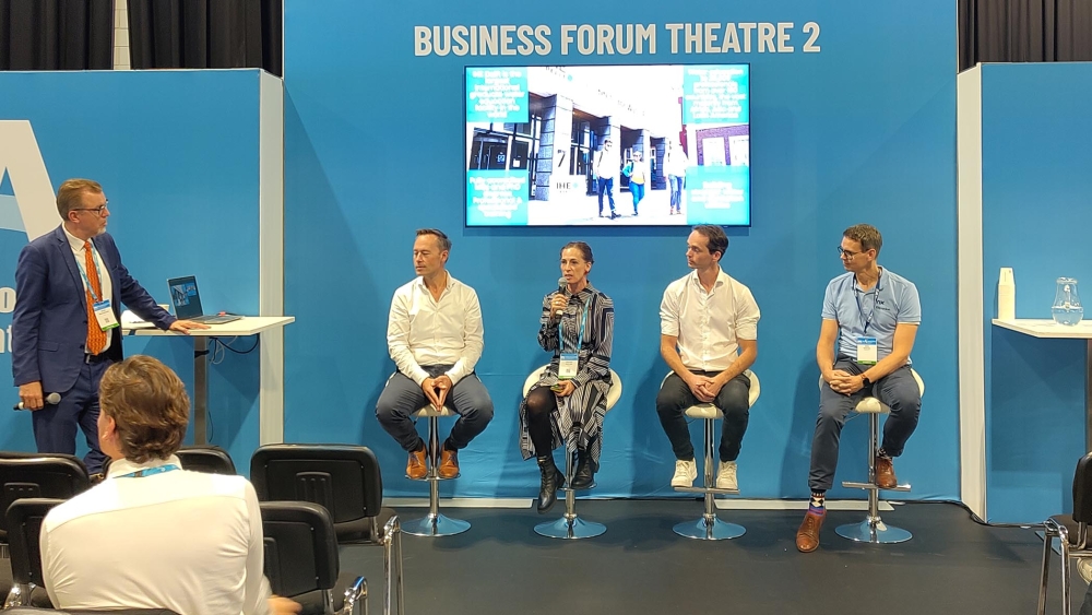 Representatives of the Dutch water sector speaking at the Business Forum during IWA World Water Congress and Exhibition 2026