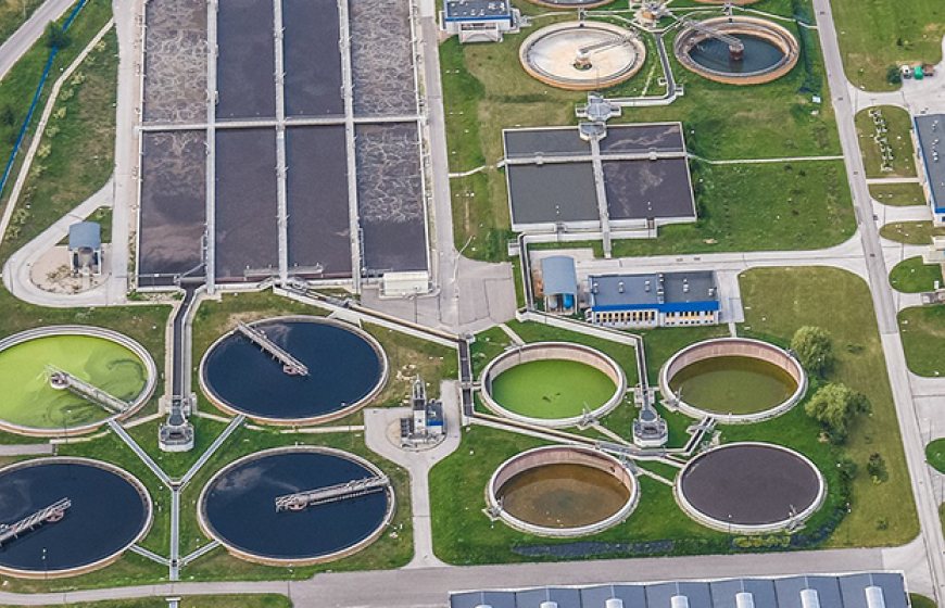 Aerial view of wastewater treatment plant