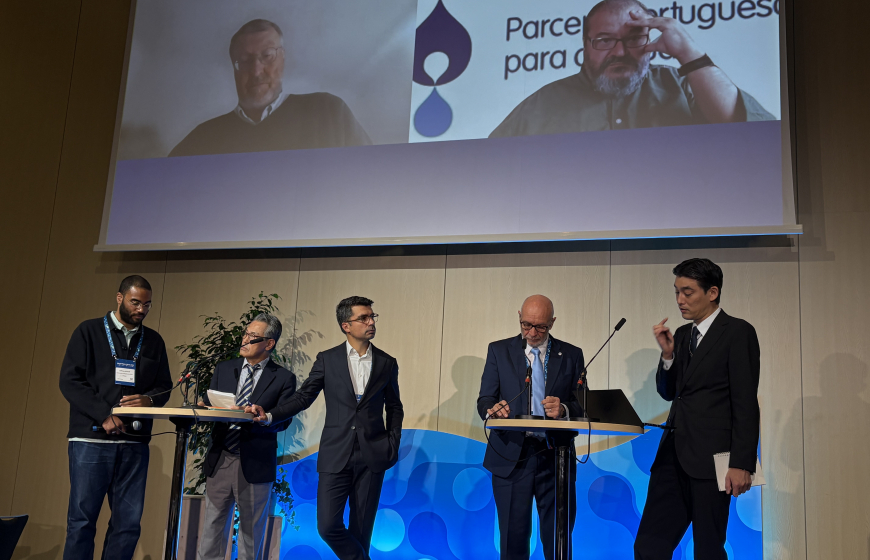 NWP Director Rick Elmendorp presenting on stage during Stockholm World Water Week 