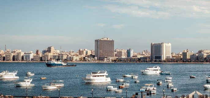 Panoramic view of the eastern port of Alexandria, Egypt.