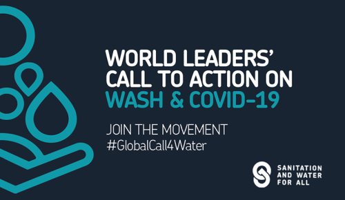 Banner of the GlobalCall4Water. An initiative of Sanitation and Water for All.