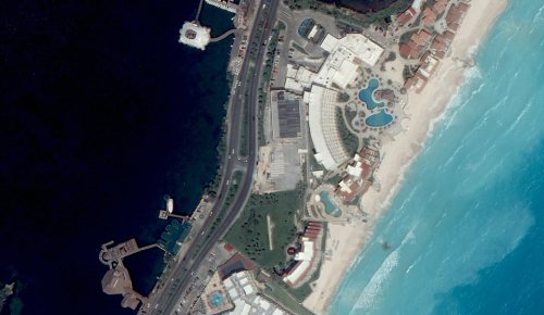 Aerial view of Cancun, Mexico.