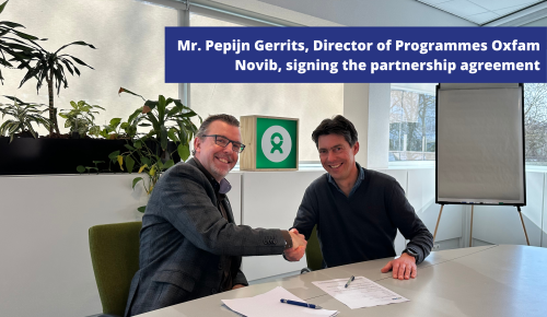 Mr. Pepijn Gerrits, Director of Programmes Oxfam Novib signing the partnership agreement